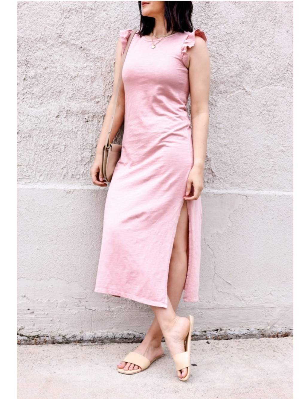 Z Supply Blakely Slub Ruffle Dress - Soft Pink- Medium